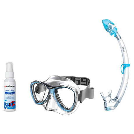 Seac Mask + Snorkel Package – Amalfi Double Lens Mask + Tribe Dry Snorkel + Free Mask Defog Spray — includes Seac Amalfi Dou…