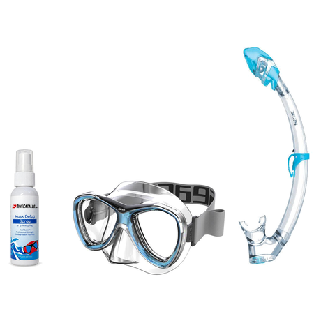Seac Mask + Snorkel Package – Amalfi Double Lens Mask + Tribe Dry Snorkel + Free Mask Defog Spray — includes Seac Amalfi Dou…