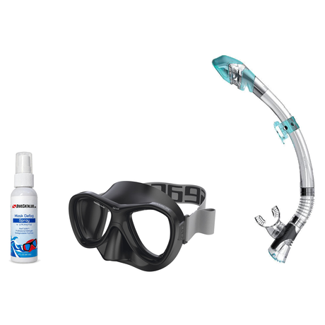 Seac Mask + Snorkel Package – Amalfi Double Lens Mask + Tribe Dry Snorkel + Free Mask Defog Spray — Black, Seac Fast Tech Dr…