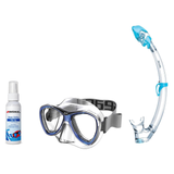 Seac Mask + Snorkel Package – Amalfi Double Lens Mask + Tribe Dry Snorkel + Free Mask Defog Spray — Blue, Seac Tribe Dry Scu…