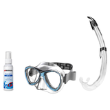 Seac Mask + Snorkel Package – Amalfi Double Lens Mask + Tribe Dry Snorkel + Free Mask Defog Spray — Aquamarine, Seac Flash S…