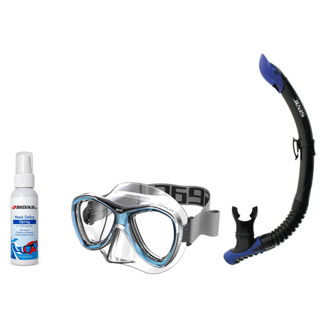 Seac Mask + Snorkel Package – Amalfi Double Lens Mask + Tribe Dry Snorkel + Free Mask Defog Spray — Aquamarine, Seac Reverse…