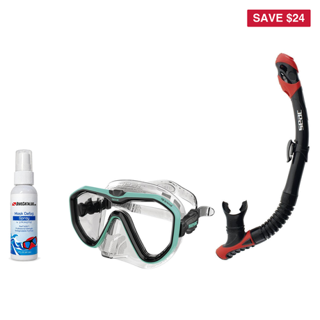 Seac Mask + Snorkel Package – Appeal Mask + Reverse Dry Snorkel + Free Mask Defog Spray — includes Seac Appeal Dive Mask, Se…
