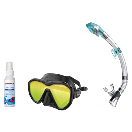 Seac Mask + Snorkel Package – Appeal Mask + Reverse Dry Snorkel + Free Mask Defog Spray — Mirrored Black, Seac Fast Tech Dry…