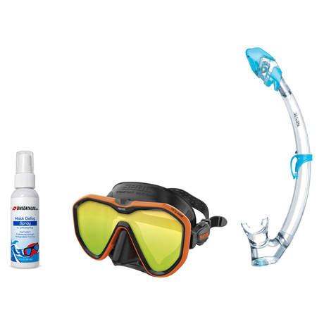 Seac Mask + Snorkel Package – Appeal Mask + Reverse Dry Snorkel + Free Mask Defog Spray — Mirrored Orange, Seac Tribe Dry Sc…