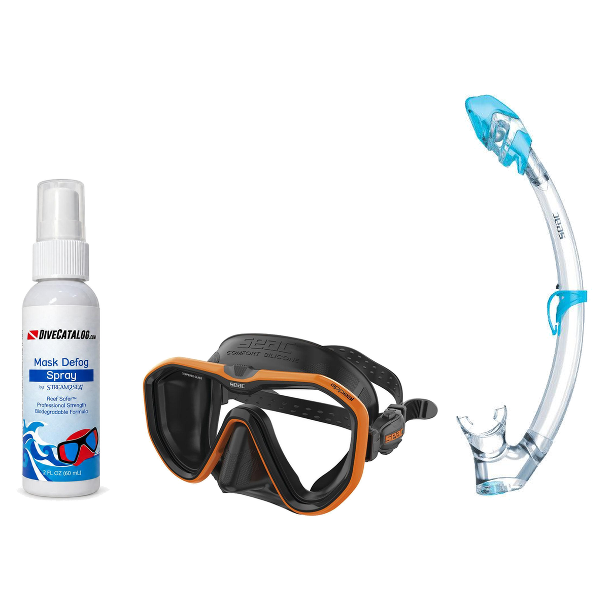 Seac Mask + Snorkel Package – Appeal Mask + Reverse Dry Snorkel + Free Mask Defog Spray — Orange, Seac Tribe Dry Scuba Divin…