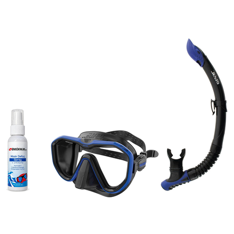 Seac Mask + Snorkel Package – Appeal Mask + Reverse Dry Snorkel + Free Mask Defog Spray — Blue, Seac Reverse Snorkel Anti-Sp…