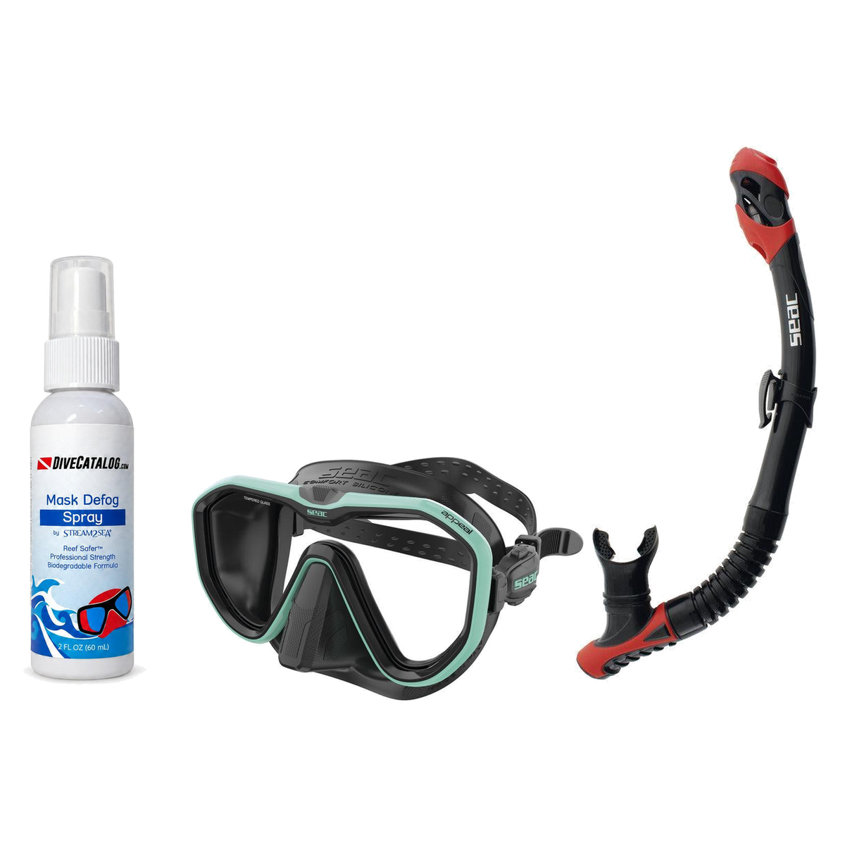 Seac Mask + Snorkel Package – Appeal Mask + Reverse Dry Snorkel + Free Mask Defog Spray — Tiffany, Seac Reverse Dry Snorkel