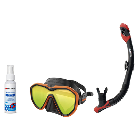 Seac Mask + Snorkel Package – Appeal Mask + Reverse Dry Snorkel + Free Mask Defog Spray — Mirrored Orange, Seac Reverse Dry…
