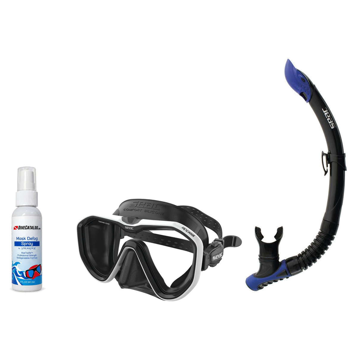 Seac Mask + Snorkel Package – Appeal Mask + Reverse Dry Snorkel + Free Mask Defog Spray — White, Seac Reverse Snorkel Anti-S…