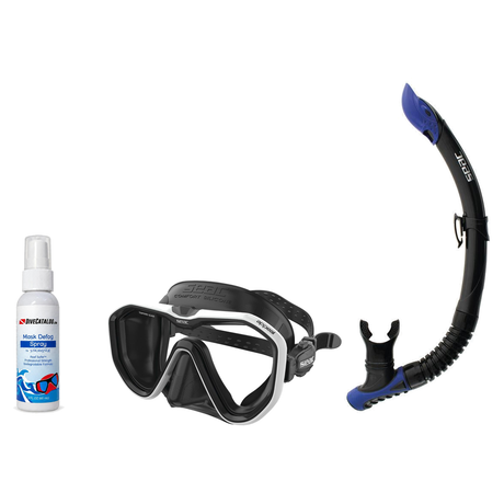 Seac Mask + Snorkel Package – Appeal Mask + Reverse Dry Snorkel + Free Mask Defog Spray — White, Seac Reverse Snorkel Anti-S…