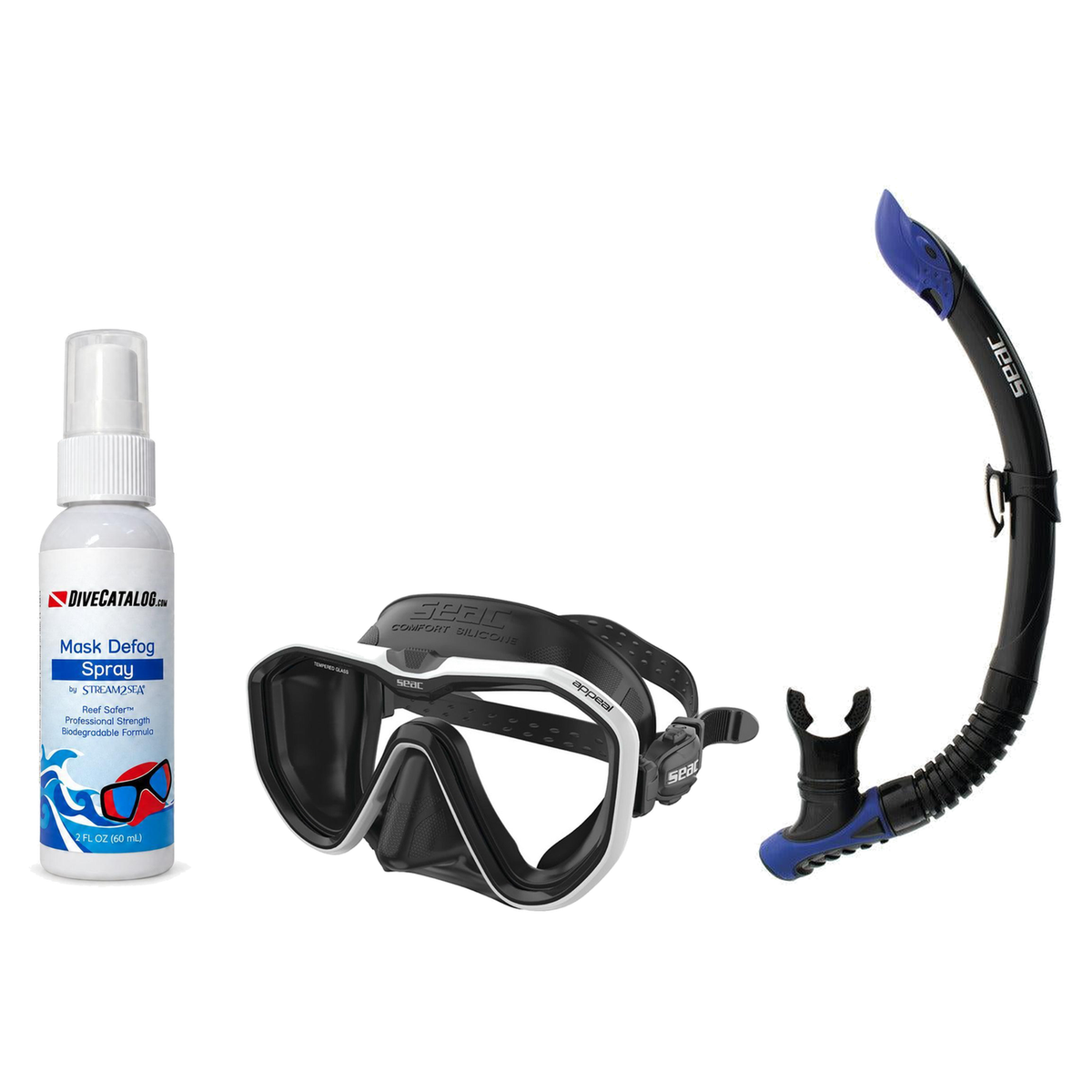 Seac Mask + Snorkel Package – Appeal Mask + Reverse Dry Snorkel + Free Mask Defog Spray — White, Seac Reverse Snorkel Anti-S…