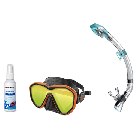 Seac Mask + Snorkel Package – Appeal Mask + Reverse Dry Snorkel + Free Mask Defog Spray — Mirrored Orange, Seac Fast Tech Dr…