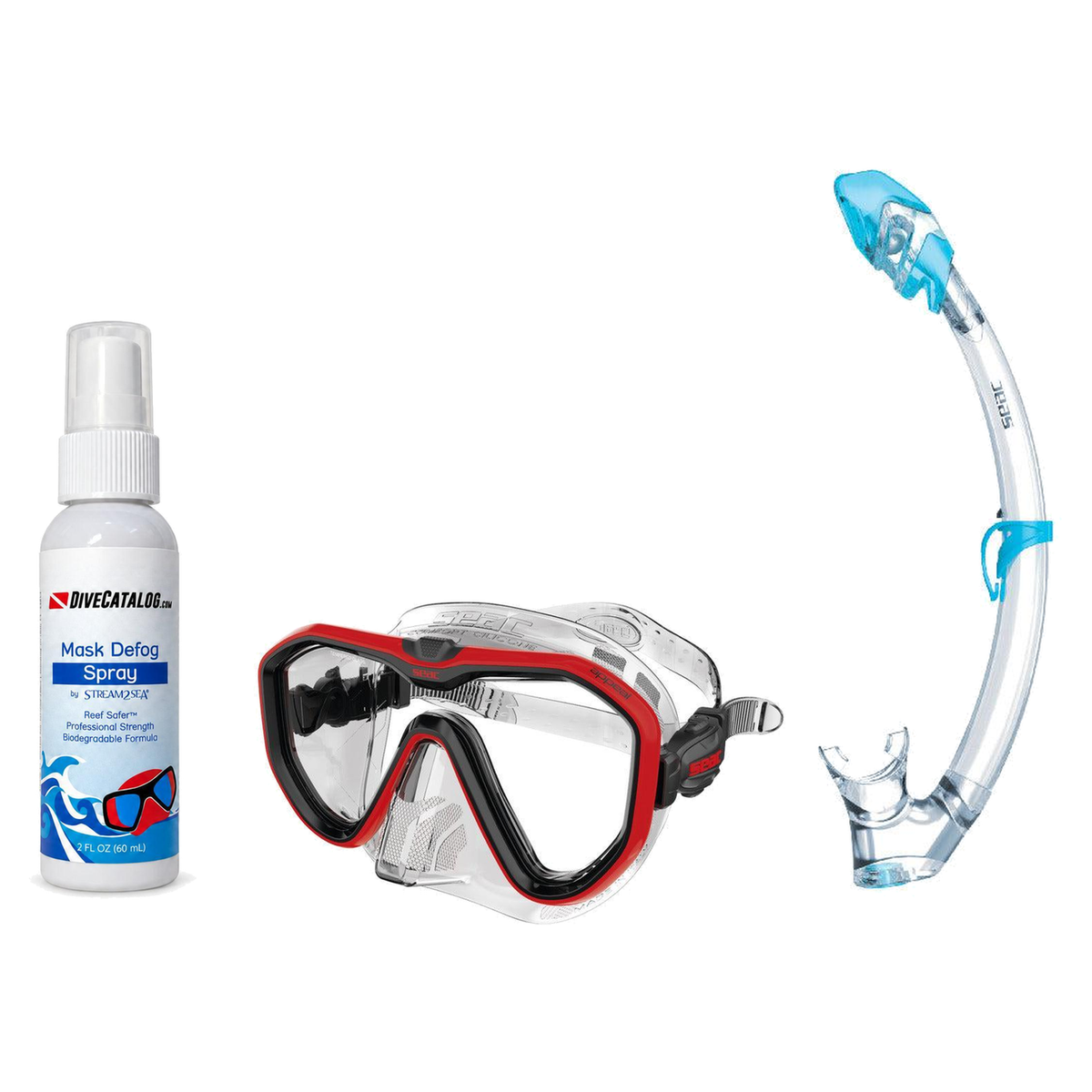 Seac Mask + Snorkel Package – Appeal Mask + Reverse Dry Snorkel + Free Mask Defog Spray — Clear Red, Seac Tribe Dry Scuba Di…