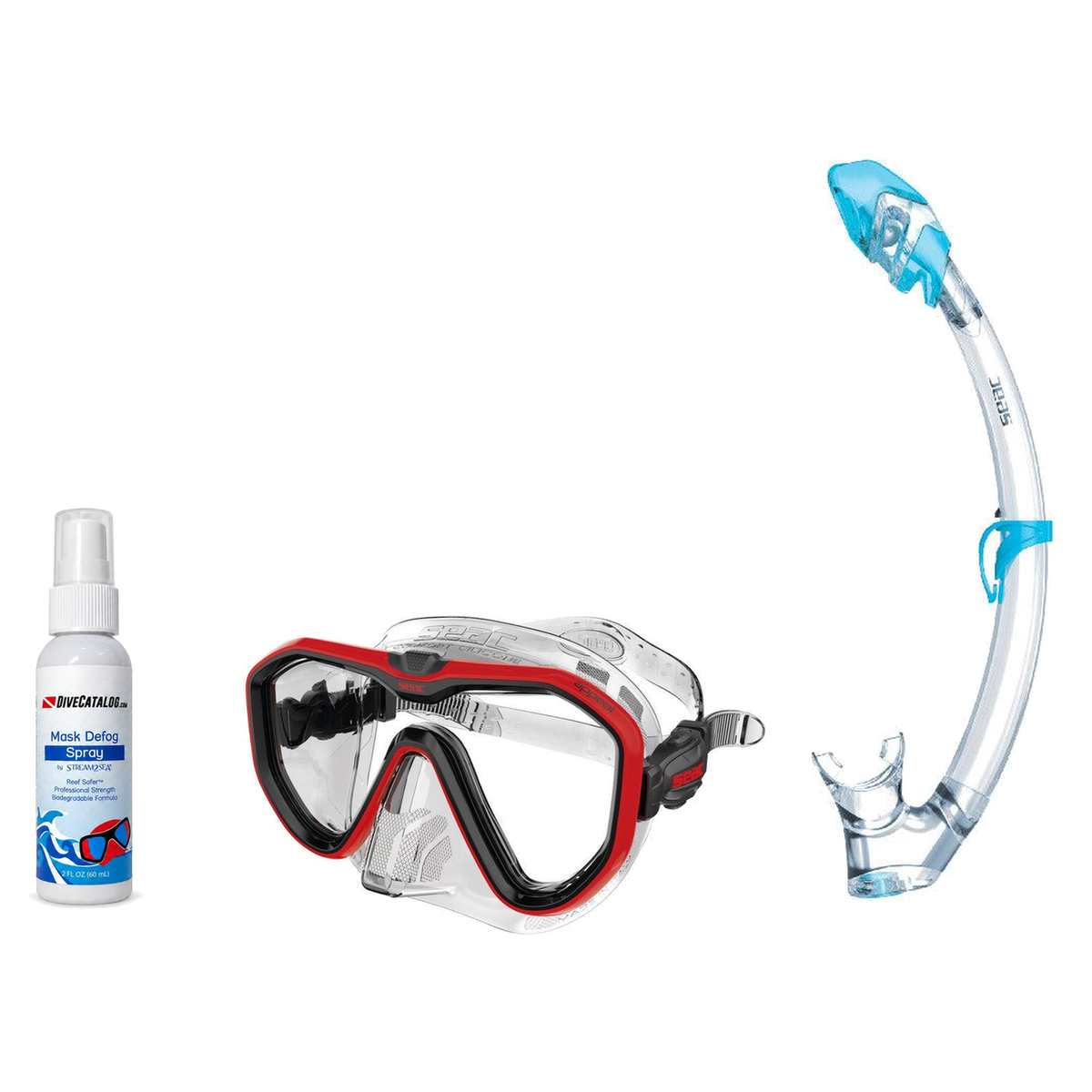 Seac Mask + Snorkel Package – Appeal Mask + Reverse Dry Snorkel + Free Mask Defog Spray — Clear Red, Seac Tribe Dry Scuba Di…