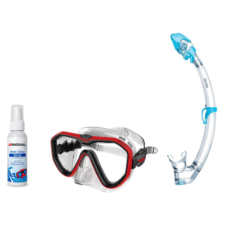 Seac Mask + Snorkel Package – Appeal Mask + Reverse Dry Snorkel + Free Mask Defog Spray — Clear Red, Seac Tribe Dry Scuba Di…