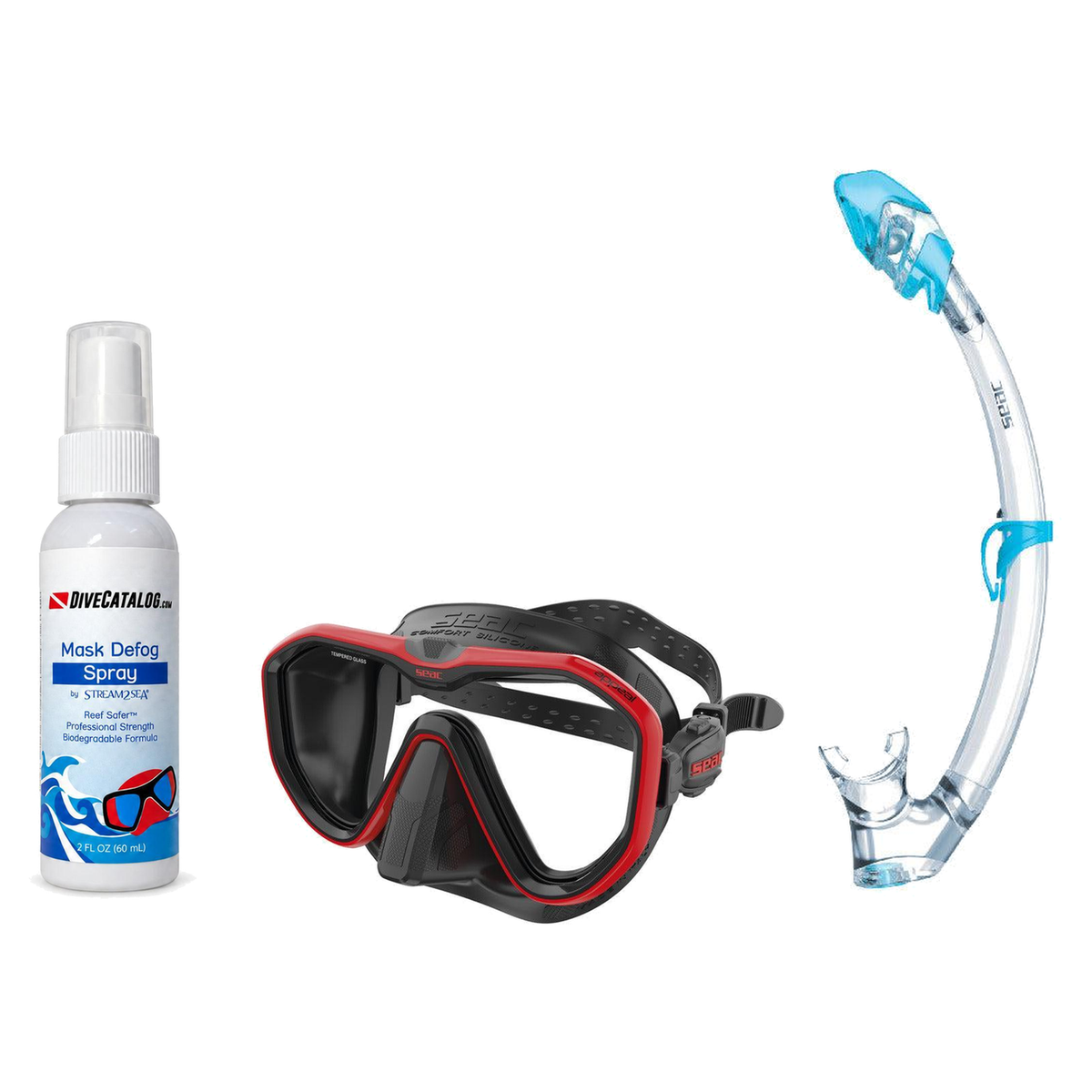 Seac Mask + Snorkel Package – Appeal Mask + Reverse Dry Snorkel + Free Mask Defog Spray — Red, Seac Tribe Dry Scuba Diving S…
