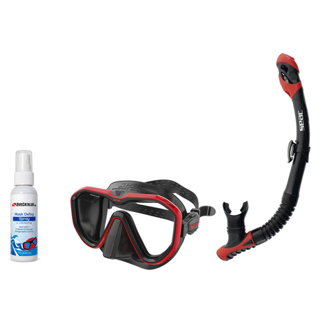 Seac Mask + Snorkel Package – Appeal Mask + Reverse Dry Snorkel + Free Mask Defog Spray — Red, Seac Reverse Dry Snorkel