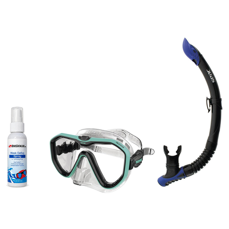 Seac Mask + Snorkel Package – Appeal Mask + Reverse Dry Snorkel + Free Mask Defog Spray — Clear Tiffany, Seac Reverse Snorke…