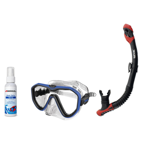 Seac Mask + Snorkel Package – Appeal Mask + Reverse Dry Snorkel + Free Mask Defog Spray — Clear Blue, Seac Reverse Dry Snork…
