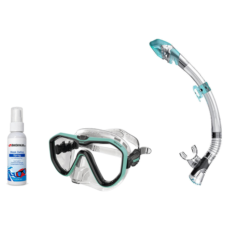Seac Mask + Snorkel Package – Appeal Mask + Reverse Dry Snorkel + Free Mask Defog Spray — Clear Tiffany, Seac Fast Tech Dry…