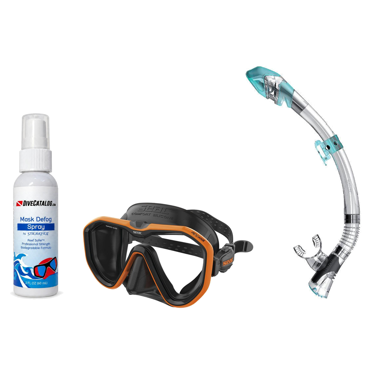 Seac Mask + Snorkel Package – Appeal Mask + Reverse Dry Snorkel + Free Mask Defog Spray — Orange, Seac Fast Tech Dry Adult S…