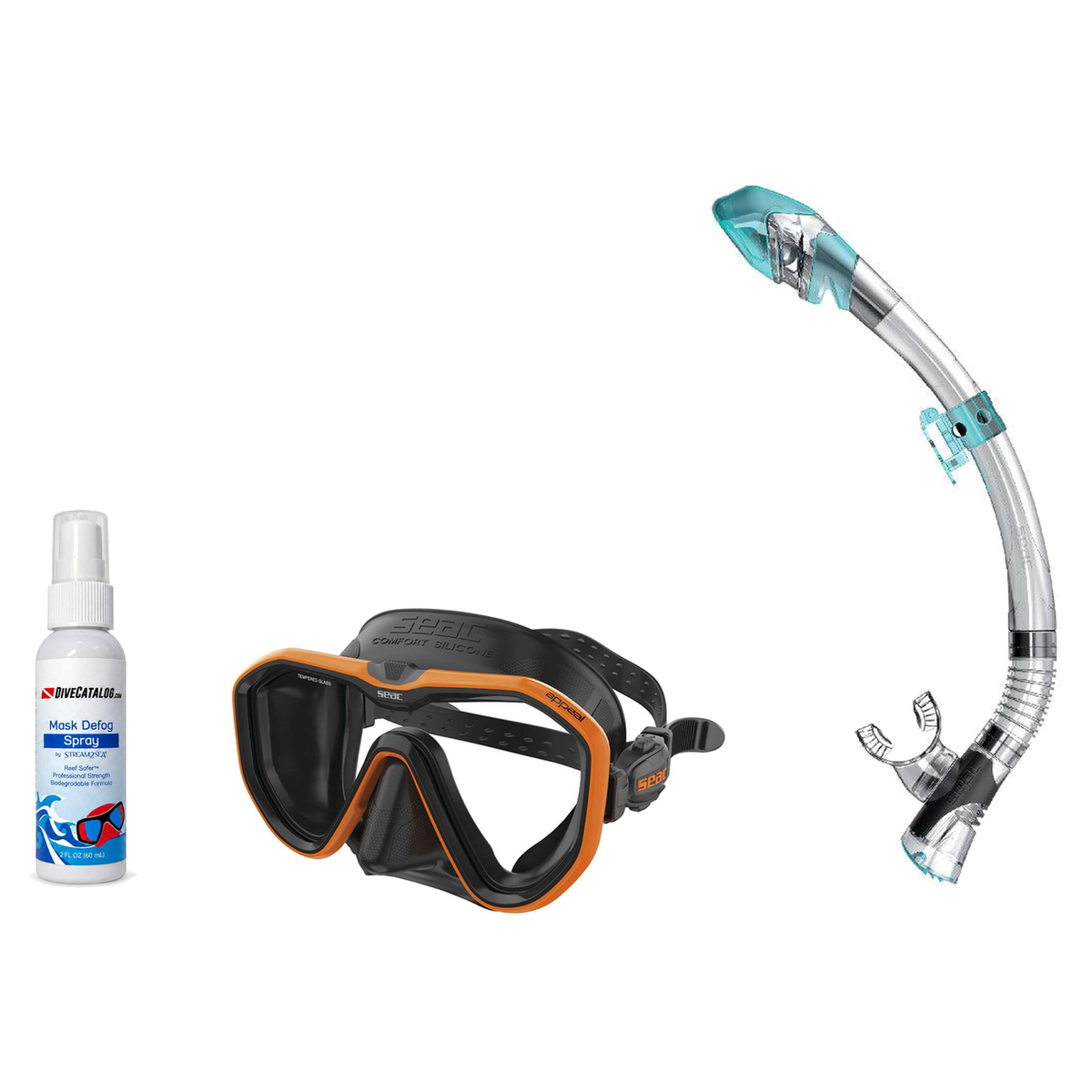 Seac Mask + Snorkel Package – Appeal Mask + Reverse Dry Snorkel + Free Mask Defog Spray — Orange, Seac Fast Tech Dry Adult S…