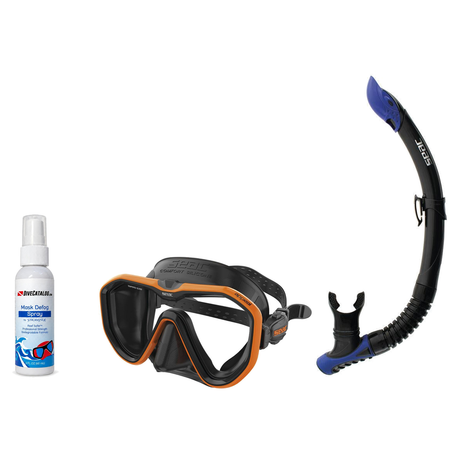 Seac Mask + Snorkel Package – Appeal Mask + Reverse Dry Snorkel + Free Mask Defog Spray — Orange, Seac Reverse Snorkel Anti-…