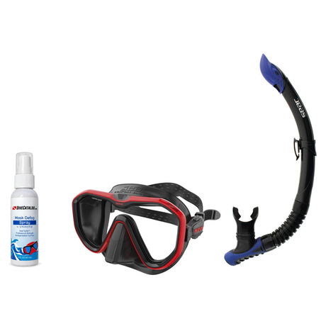 Seac Mask + Snorkel Package – Appeal Mask + Reverse Dry Snorkel + Free Mask Defog Spray — Red, Seac Reverse Snorkel Anti-Spl…
