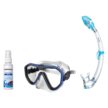 Seac Mask + Snorkel Package – Appeal Mask + Reverse Dry Snorkel + Free Mask Defog Spray — Clear Blue, Seac Tribe Dry Scuba D…