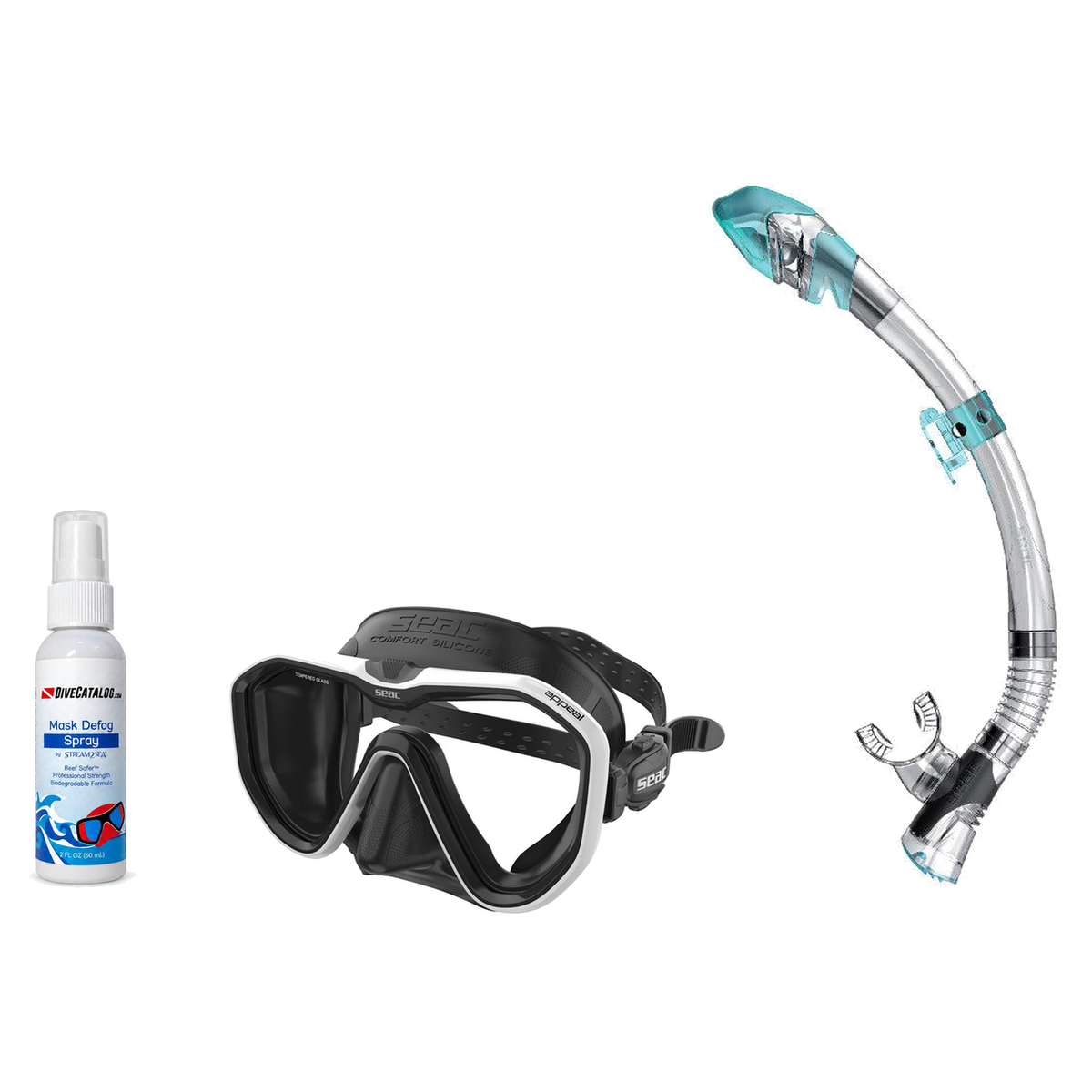 Seac Mask + Snorkel Package – Appeal Mask + Reverse Dry Snorkel + Free Mask Defog Spray — White, Seac Fast Tech Dry Adult Sc…