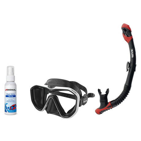 Seac Mask + Snorkel Package – Appeal Mask + Reverse Dry Snorkel + Free Mask Defog Spray — White, Seac Reverse Dry Snorkel