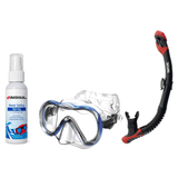 Seac Mask + Snorkel Package – Boss Mask + Reverse Dry Snorkel + Free Mask Defog Spray — includes SEAC SCUBA DIVING MASK  BOS…