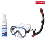 Seac Mask + Snorkel Package – Boss Mask + Reverse Dry Snorkel + Free Mask Defog Spray — includes SEAC SCUBA DIVING MASK  BOS…