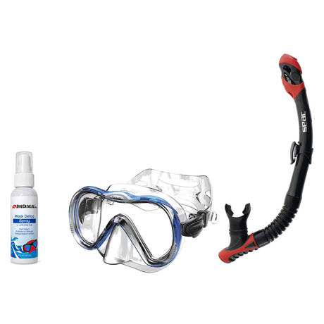 Seac Mask + Snorkel Package – Boss Mask + Reverse Dry Snorkel + Free Mask Defog Spray — Blue, Seac Reverse Dry Snorkel