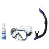 Seac Mask + Snorkel Package – Boss Mask + Reverse Dry Snorkel + Free Mask Defog Spray — Blue, Seac Reverse Snorkel Anti-Spla…