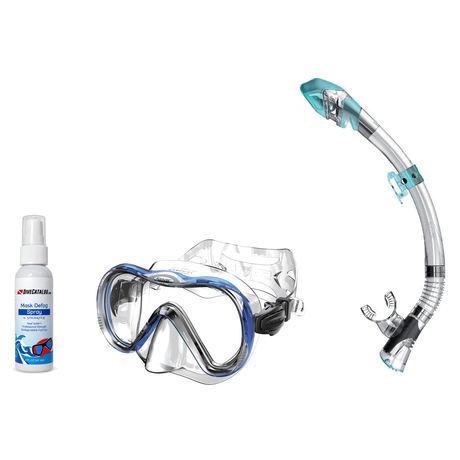 Seac Mask + Snorkel Package – Boss Mask + Reverse Dry Snorkel + Free Mask Defog Spray — Blue, Seac Fast Tech Dry Adult Scuba…