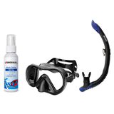 Seac Mask + Snorkel Package – Boss Mask + Reverse Dry Snorkel + Free Mask Defog Spray — Black/Silver, Seac Reverse Snorkel A…