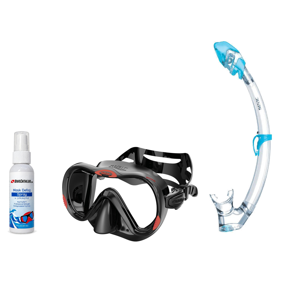 Seac Mask + Snorkel Package – Boss Mask + Reverse Dry Snorkel + Free Mask Defog Spray — Black/Red, Seac Tribe Dry Scuba Divi…