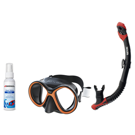 Seac Mask + Snorkel Package – Chiara Mask + Reverse Dry Snorkel + Free Mask Defog Spray — includes SEAC SCUBA DIVING MASK CH…