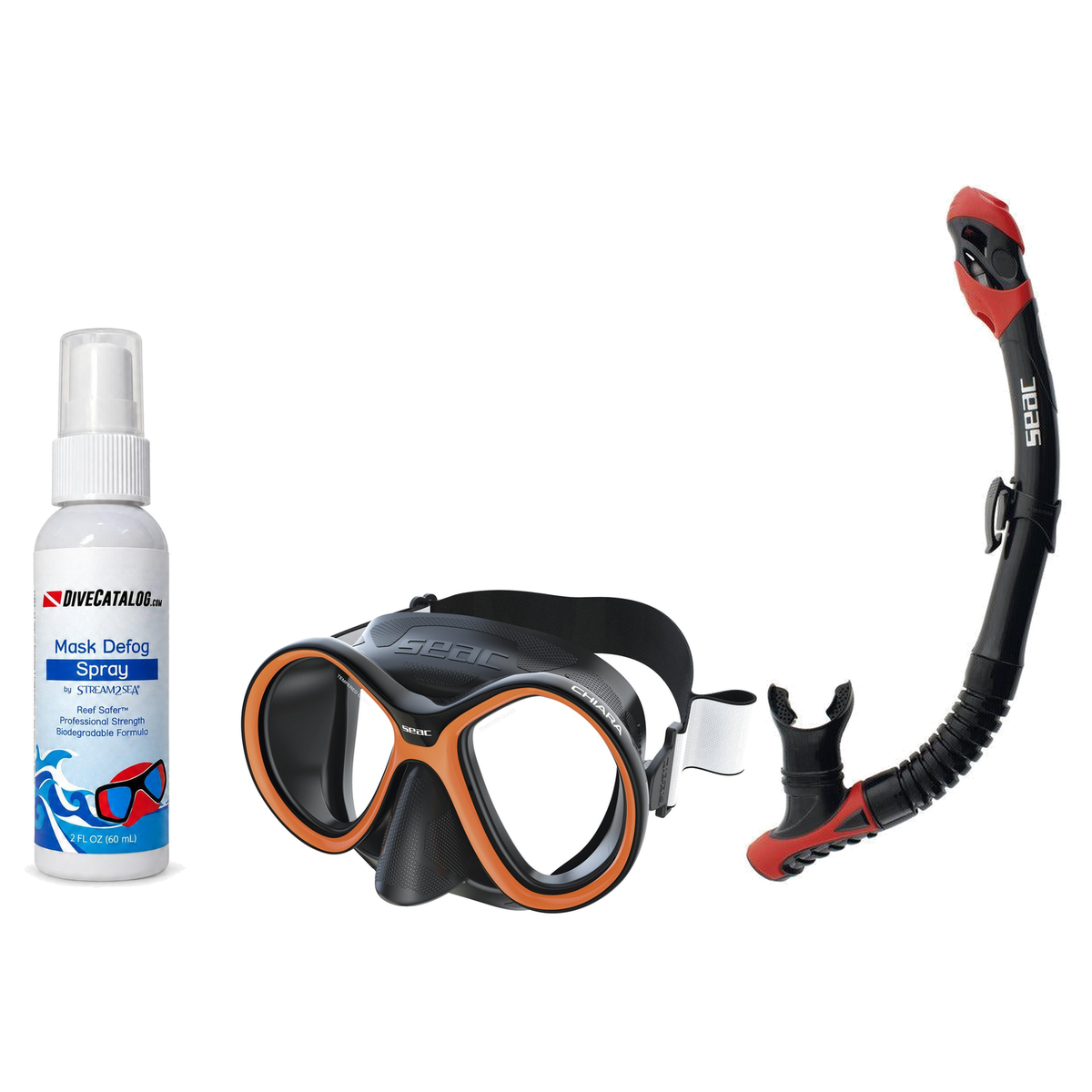 Seac Mask + Snorkel Package – Chiara Mask + Reverse Dry Snorkel + Free Mask Defog Spray — includes SEAC SCUBA DIVING MASK CH…