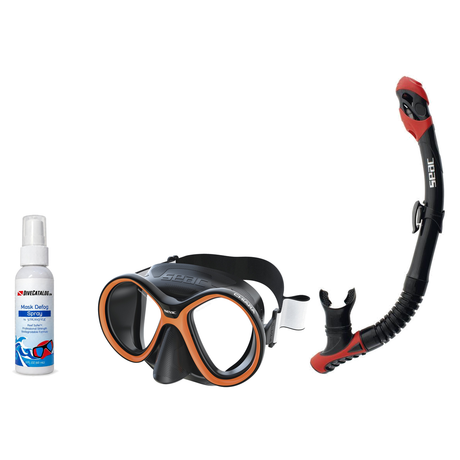 Seac Mask + Snorkel Package – Chiara Mask + Reverse Dry Snorkel + Free Mask Defog Spray — includes SEAC SCUBA DIVING MASK CH…