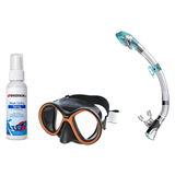Seac Mask + Snorkel Package – Chiara Mask + Reverse Dry Snorkel + Free Mask Defog Spray — Black/Orange, Seac Fast Tech Dry A…
