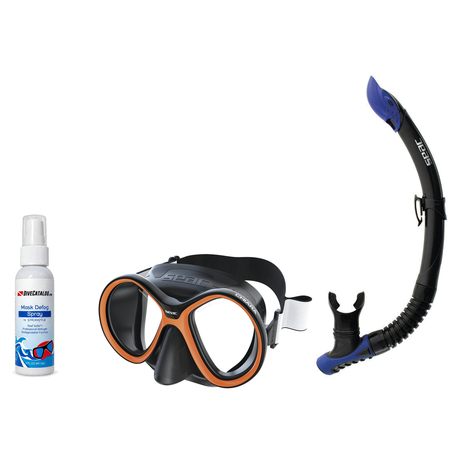 Seac Mask + Snorkel Package – Chiara Mask + Reverse Dry Snorkel + Free Mask Defog Spray — Black/Orange, Seac Reverse Snorkel…