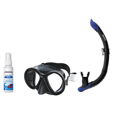 Seac Mask + Snorkel Package – Chiara Mask + Reverse Dry Snorkel + Free Mask Defog Spray — Black/Black, Seac Reverse Snorkel…