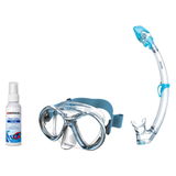 Seac Mask + Snorkel Package – Chiara Mask + Reverse Dry Snorkel + Free Mask Defog Spray — Transparent/Aquamarine, Seac Tribe…