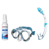 Seac Mask + Snorkel Package – Chiara Mask + Reverse Dry Snorkel + Free Mask Defog Spray — Transparent/Aquamarine, Seac Tribe…