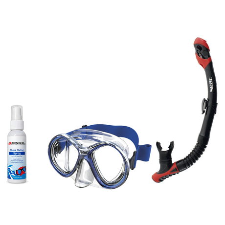 Seac Mask + Snorkel Package – Chiara Mask + Reverse Dry Snorkel + Free Mask Defog Spray — Transparent/Blue, Seac Reverse Dry…