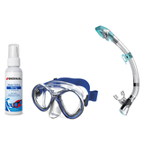 Seac Mask + Snorkel Package – Chiara Mask + Reverse Dry Snorkel + Free Mask Defog Spray — Transparent/Blue, Seac Fast Tech D…