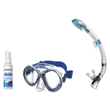 Seac Mask + Snorkel Package – Chiara Mask + Reverse Dry Snorkel + Free Mask Defog Spray — Transparent/Blue, Seac Fast Tech D…